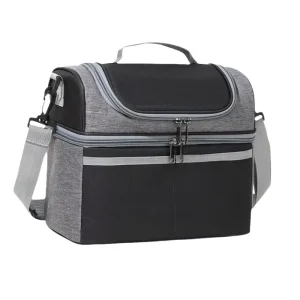 Double Layer Insulated Oxford Dual Zipper Removable Strap 2 Persons Portable Lunch Bag Cooler Tote Meal Carrier Office School