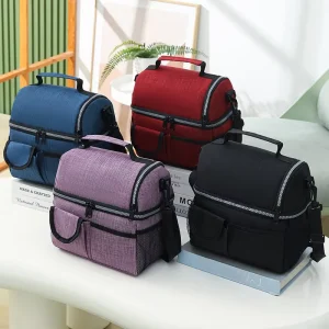 Double Layer Lunch Bags Large Oxford Cloth Cooler Picnic Bags with Shoulder Strap Women Insulation for Outdoor Picnic