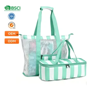 Double Layer Mesh Waterproof Two in One Zipper Closure Portable Beach Tote Bag with Large Capacity for Swimming and Pool Use