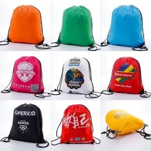 Drawstring Bag Polyester Draw String Backpack with Reinforced PU Corners