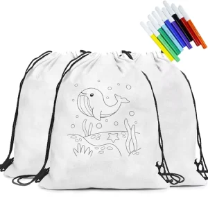 Drawstring Bags for Kids Children DIY Coloring Painting Kids Drawstring Gift Bags Cotton Draw String Backpack