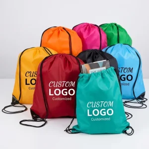 Drawstring Custom Printed 210D Nylon Fabric Bag Food Shopping String Net Bag