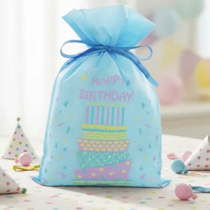 Drawstring Reusable Non Woven Blue Customized Design Birthday Screen Printed Plastic Gift Bags for Husband