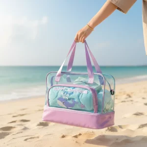 Dry Wet Separation PVC Cartoon Cute Swimming Bag Beach Bag Kids Toiletry Transparent Handbag Large Capacity Womens Bathing