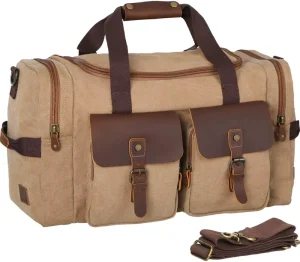 Duffel Bag Travel Weekender Luggage Bags for Men Women Overnight Carry on Gym Bag With Shoes Compartment Brown
