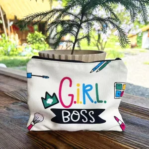 Durable Fashion Letter Portable Large Custom Logo Travel Toiletry Eco Women Multifunction Cotton Canvas Zipper Cosmetic Bags