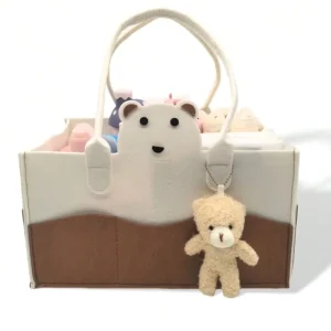 Durable Multi Compartment Felt Diaper Bag Cute Bear Design Portable for Baby Diaper Nursery Storage Mummy Bag