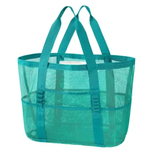Durable Net Beach Bag Large Capacity Tote Mesh Pack Handbag Storage Bag With Soft Handles For Sand Beach Pool And Shopping