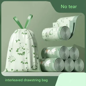 Durable PE Plastic Interleaved Drawstring Garbage Bags Automatic Closing Gravure Printing for Supermarket Use Custom Orders