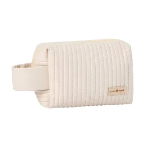 Durable Toiletry Bag Ladies Makeup Pouch Zipper Large Capacity Cosmetic Bag Soft Cream PU with Carry Handle for Girls