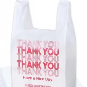 Durable Vest Side Gusset Food Grade PE Hot Stamping Thank You Shopping Bag for Supermarket