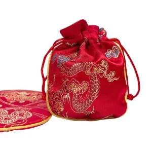 ECO Friendly China Red Drawstring Jewelry Bag Fabric Pouch With Logo Custom