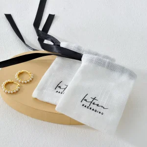 Eco Cosmetic Gift Jewelry Packaging Cloth White Drawstring Pouch Custom Recycled Slub Cotton Dust Bag with Logo