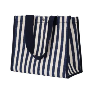 Eco Durable Plain Foldable Vintage Striped Heavy Duty Customized Canvas Tote Shopping Bag Ladies Summer