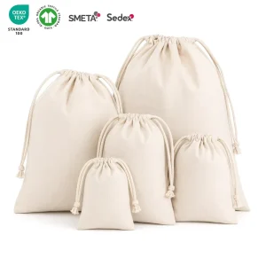 Eco Friendly Custom Logo Print Personalized Colorful Dustproof Natural Cotton Canvas Drawstring Bag for Shopping Gift