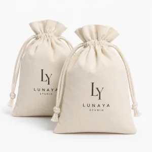 Eco Friendly Custom Logo Printed Pouch Natural Reusable Cotton Drawstring Bag Packaging