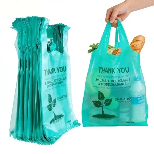 Eco Friendly Customized Logo Thank You Biodegradable Vest Bags Plastic Packaging for Supermarket and Grocery T Shirt Bags