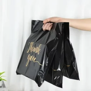 Eco Friendly Die Cut Handle Plastic Bags with Custom Logo Printing Business Shopping Groceries Corrugated Packaging