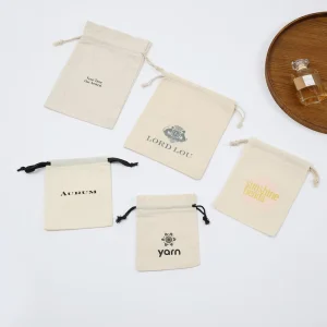 Eco Friendly Jewelry Gift Drawstring Pouch Personalized Custom Logo Foldable Cotton Canvas Drawstring String Bag With Ribbon