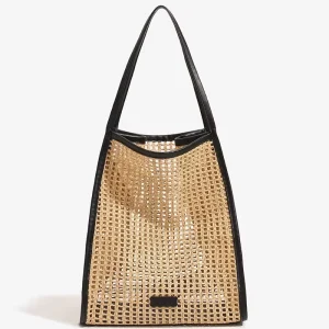 Eco Friendly Large Capacity Lightweight Breathable Straw Tote Bag with Open Closure and Polyester Lining for Women Beach Travel