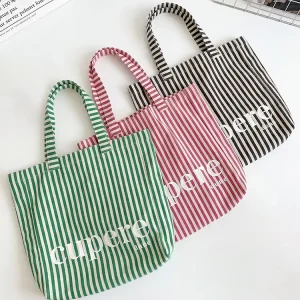 Eco Friendly Large Capacity Lightweight Foldable Canvas Tote Bag with Open Closure and Cotton Lining for Women Beach Daily Use