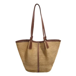 Eco Friendly Large Capacity Lightweight Handmade Straw Tote Bag with Open Closure and Polyester Lining for Women Beach Travel