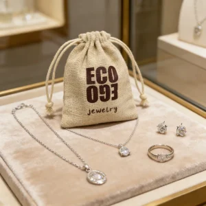Eco Friendly Natural Cotton Linen Customized Logo Printed Jewelry Gift Drawstring Bags