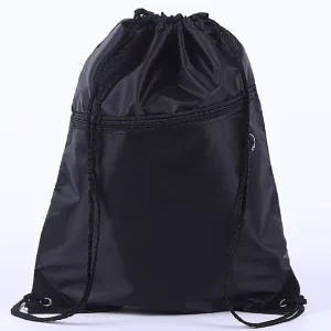 Eco Friendly Polyester Drawstring Shopping Bag with Zip Pocket for Sports and Travel