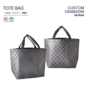 Eco Friendly Reusable Non Woven Handled Tote Shopping Bag Embossing Shoulder Shiny Laser Silver Gold Custom Cartoon Pattern HJ