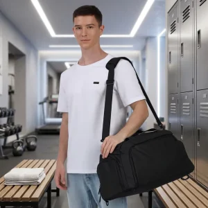 Eco High Quality Vintage Letter Polyester Light Weight Large Capacity Water Resistant Gym Duffel Backpack Zipper Custom Logo