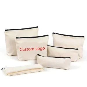 Eco friendly Cartoon Reusable Makeup Brush Storage Bag Cotton Canvas Zipper Durable Lightweight Travel Cosmetic