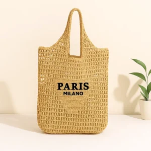 Eco friendly Handmade Women Designer Straw Mesh Raffia Bag Beach Holiday Dress Beach Blank Plain Tote Bag Casual Tote Beach Bag