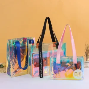 Eco friendly Holographic Large Beach Tote Clear Gift Shopping Bag Rubber PVC Silicone Custom Bags For Women Daily Life