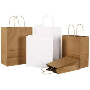Eco-friendly Recycled Brown Food Takeaway HandBags Custom Shopping Gift Craft Packaging Kraft Paper Bag With Logo and Handle