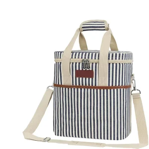 Eco friendly Waterproof Food Lunch Cooler Bags Reusable Stripe Picnic Insulated Cooler Bag Printed Pattern Soft Cooler Bag