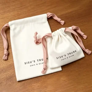 Eco friendly White Cotton Drawstring Dust Bag with Logo Linen Pouch for Daily Storage & Gift Packaging