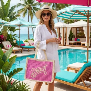 Elegant Large Capacity Woven Straw Beach Bag Custom Embroidery Summer Tote Bag Professional Handmade Resort Fashion Handbag Bag