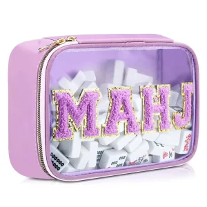 Embroidery Letter Canvas Mahjong Storage Bag Portable Travel Cosmetic Toiletry Bag Large Capacity Handbag