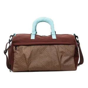 Embroidery Logo 2 Tone Grid Patchwork Weekend Travel Duffel Bag Large Capacity Gym Bag Dry Wet Separate Shoe Compartment
