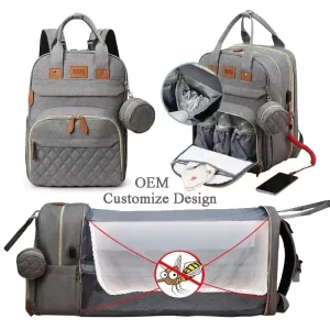 Europe Market Waterproof Travel Foldable Multi function Fashion Mummy Crib Mochilas Backpack Diaper Bag for Mommy