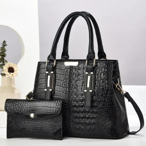 European American Fashion Sequined Crocodile patterned Single ZIP Durable Large capacity Textured Shoulder Crossbody Handbag Set