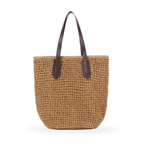 European and American Style Paper Rope Woven Women’s Shoulder Beach Leisure Bag with Zipper Closure