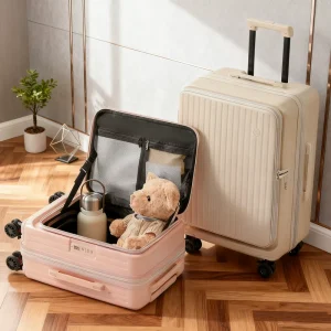 Expandable 20 Inch Carry on Luggage Hard Shell Suitcase with Front Open Lid Zipper Lightweight Travel Spinner Cabin Bag