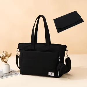 Exterior Pocket Autumn Winter Zipper Portable Handbag Laptop Friendly Padded Shoulder Bag Water Resistant Puffer Tote Bag
