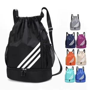 External Frame Drawstring Backpack with Waterproof Design Zip Pocket Gym and Swim Bag for Unisex Use