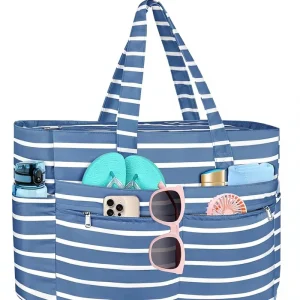 Extra Large Polyester Waterproof Beach Tote Bag for Men and Women Pool Shoulder Bag with Zipper Wet Pocket