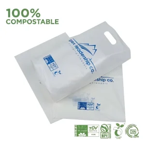 Factory Custom Brand Printing Eco Shopping Bags Compostable Option Flat 100% Home & Industrial Compostable Die Cut Handle Bag