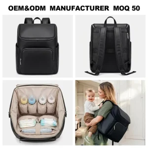 Factory Custom Microfiber Leather Baby Mommy Diaper Backpack with Stroller Straps