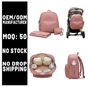Factory Custom OEM ODM Vegan Leather Mom Dad Diaper Bag Newborn Baby Maternity Nappy Changing Bag Backpack with Changing Mat