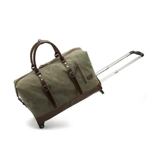 Factory Custom logo Waterproof Leather Travel Wheel Duffel Trolley Bag Travel Duffel Rolling Bags With Wheels